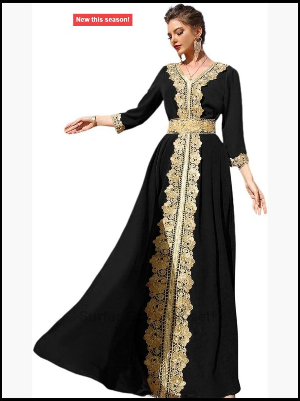 Women's Floral Embroidery Maxi Kaftan Dress Muslim Abaya Robe Ramadan